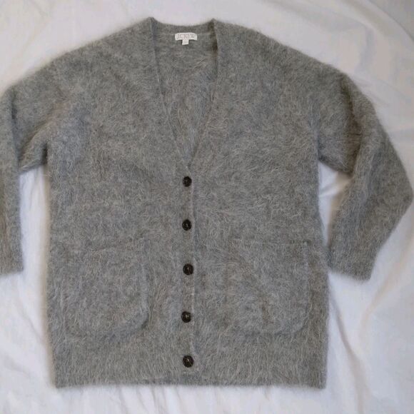 J. Crew Alpaca Blend Cardigan Gray Oversized Preppy Cabincore Women's Size L - Picture 2 of 16